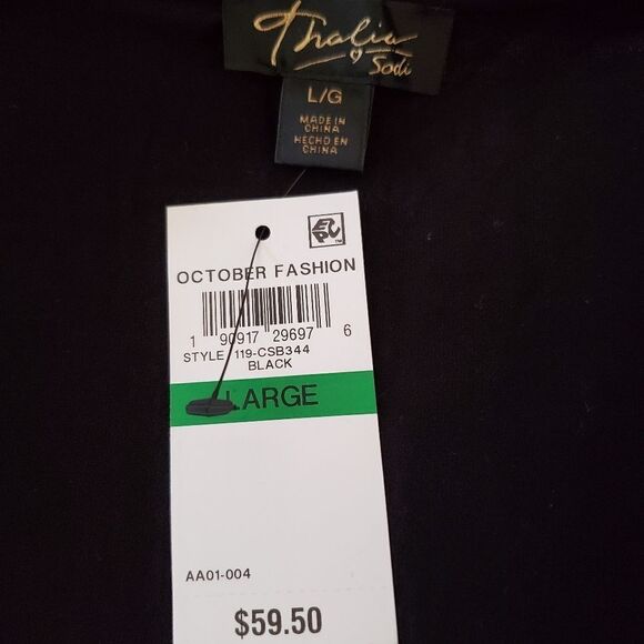 Thalia Sodi Cinch-Front Rhinestone Top size Large in Black - NEW - Picture 9 of 10